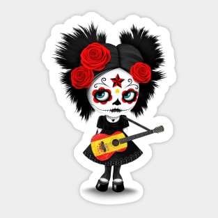 Sugar Skull Girl Playing Spanish Flag Guitar Sticker